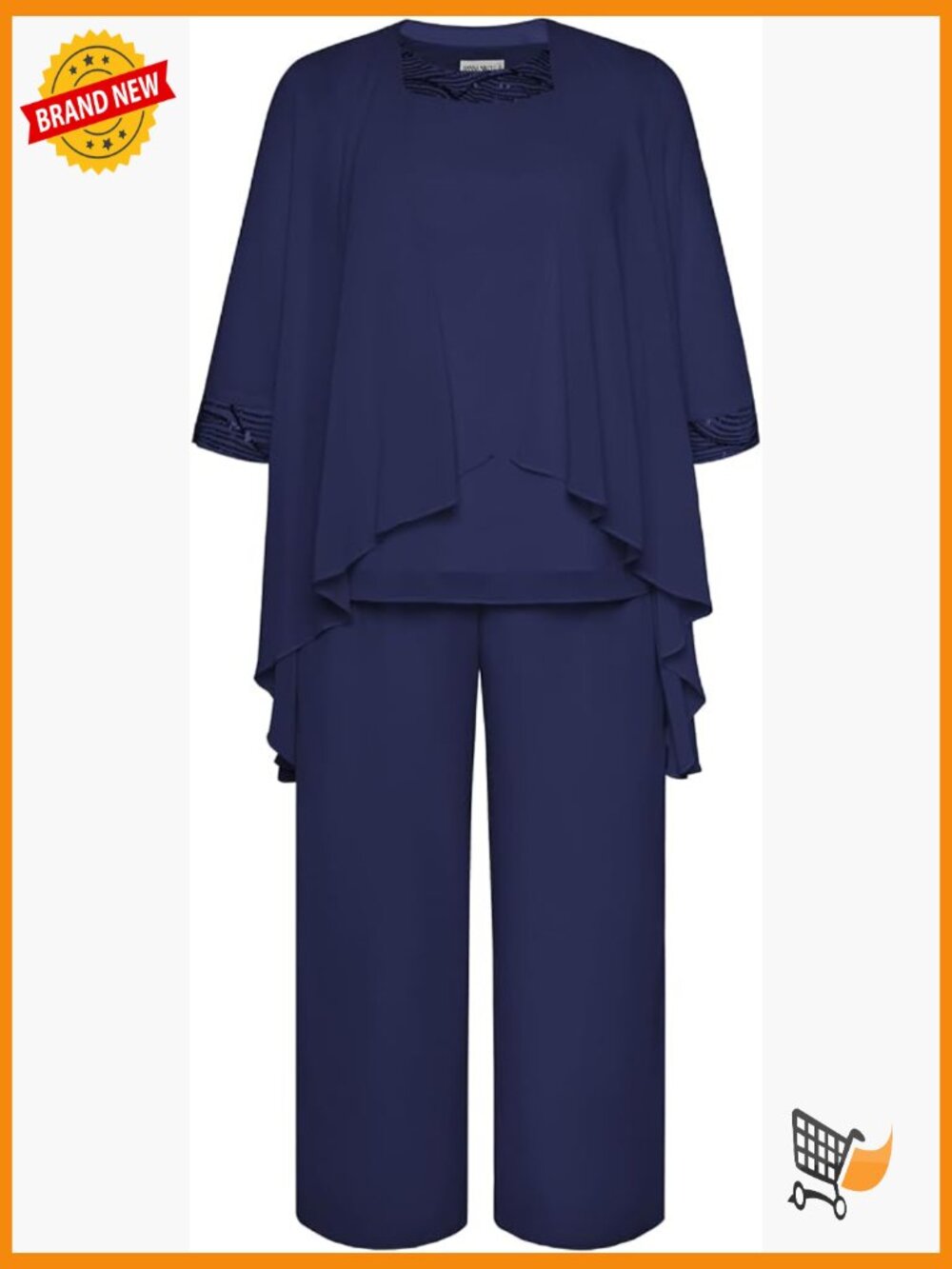 Plus Size 3 Piece Mother of the Bride Chiffon Pantsuit Set with Jacket